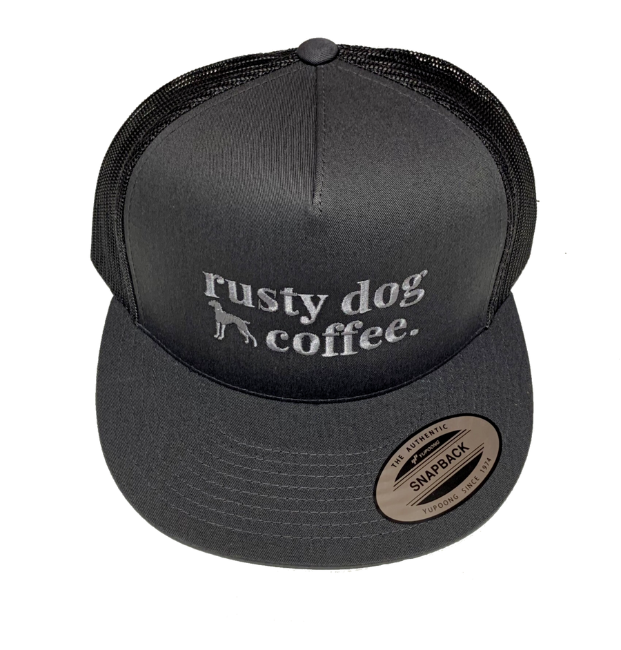 Rusty-Dog-Coffee-5-panel-mesh-back-hat-charcoal-grey