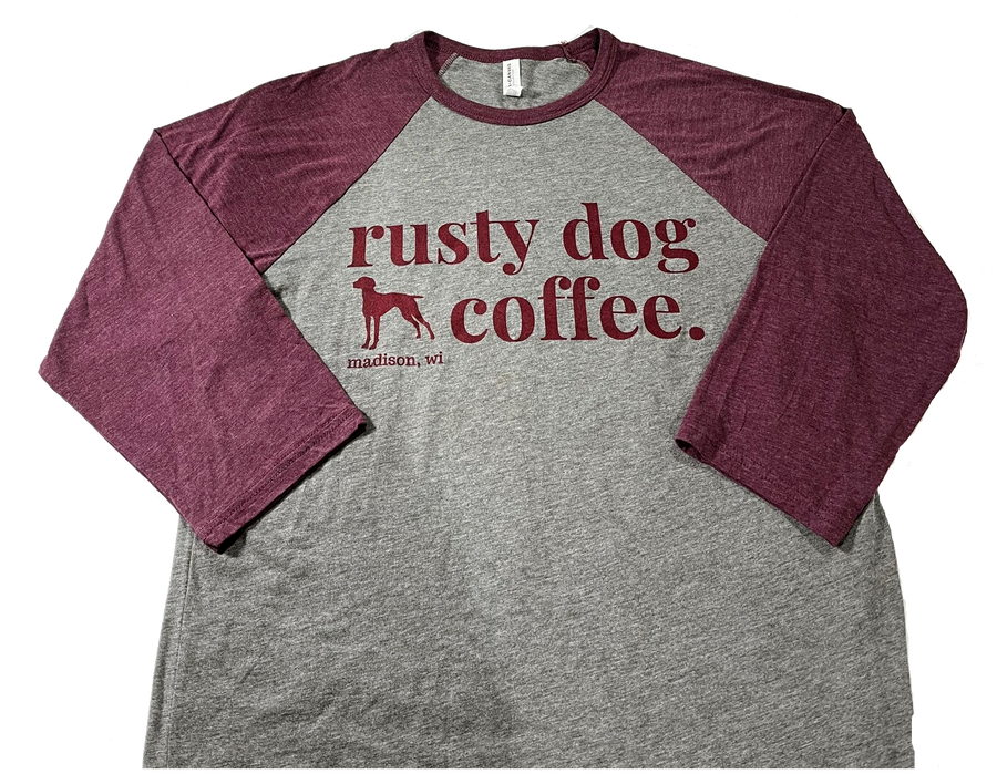 maroon-3quarter-sleeve-baseball-shirt-rusty-dog-coffee-madison-wi